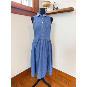 Y2K Tommy Hilfiger Women's Sleeveless Denim Midi Skater Dress Blue Size 6